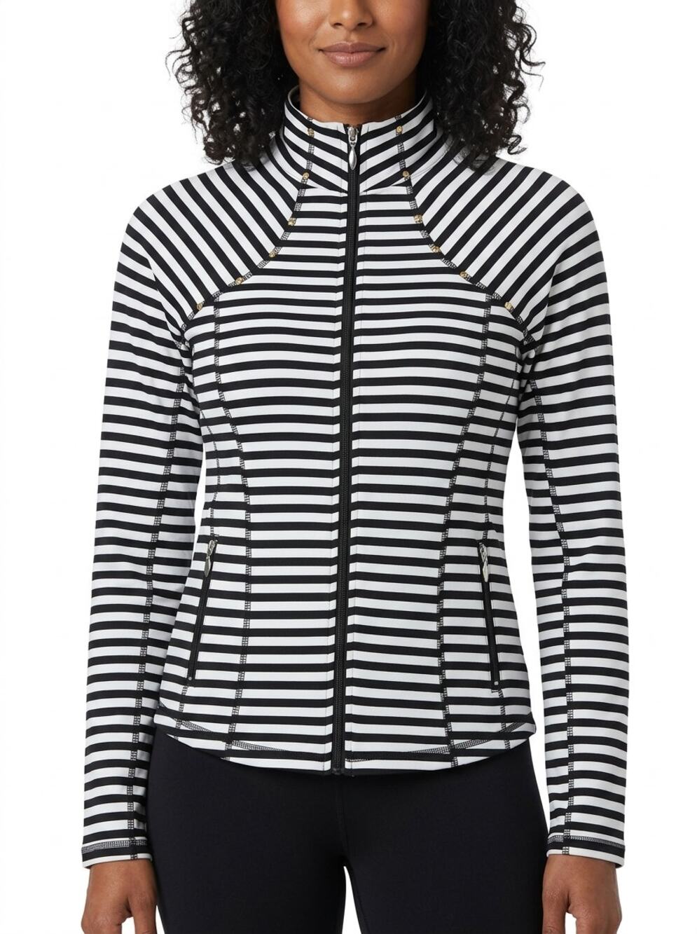 Christine Alexander Knit Mock Neck Collared Rhinestone Jacket Women Size S
